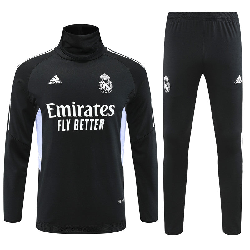 Real Madrid Black High Collar Style Tracksuit