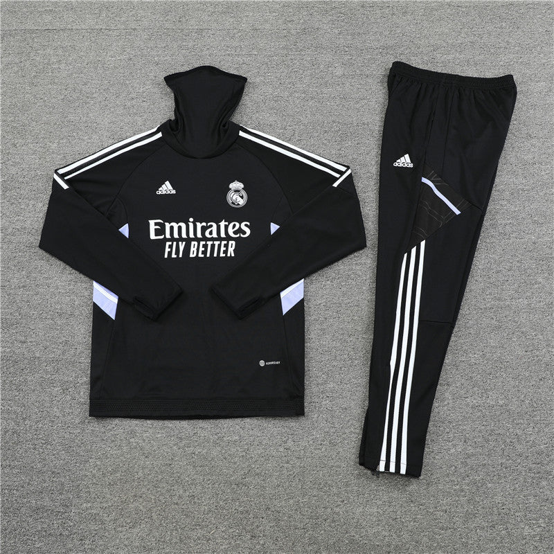 Real Madrid Black High Collar Style Tracksuit
