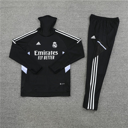 Real Madrid Black High Collar Style Tracksuit