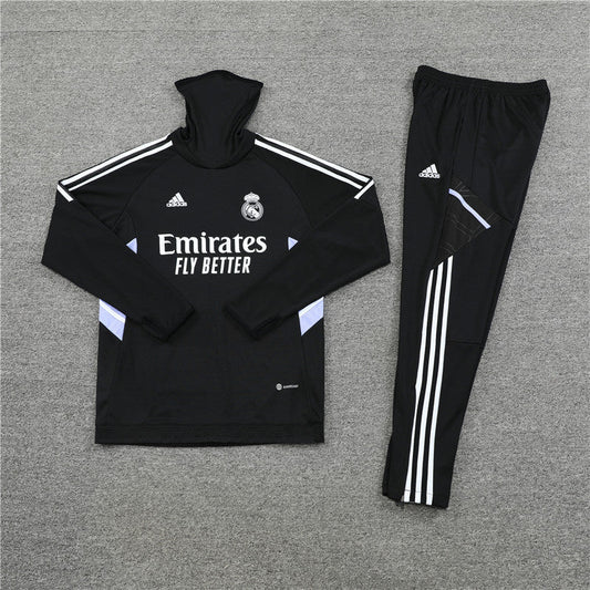 Real Madrid Black High Collar Style Tracksuit
