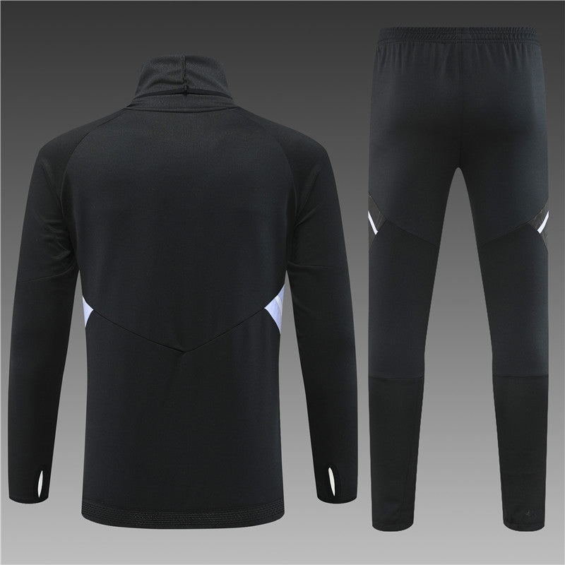 Real Madrid Black High Collar Style Tracksuit
