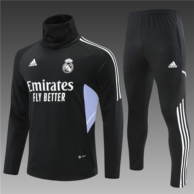 Real Madrid Black High Collar Style Tracksuit