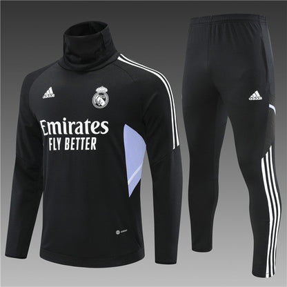 Real Madrid Black High Collar Style Tracksuit