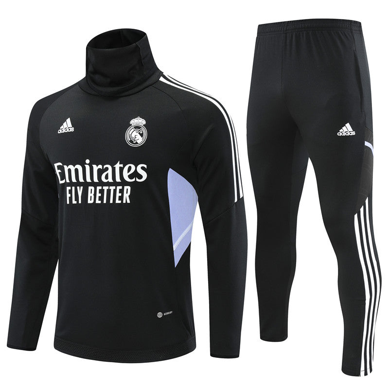 Real Madrid Black High Collar Style Tracksuit