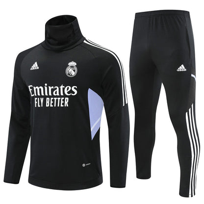 Real Madrid Black High Collar Style Tracksuit