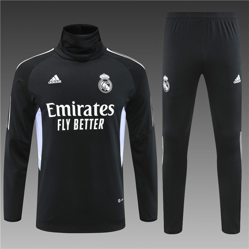 Real Madrid Black High Collar Style Tracksuit