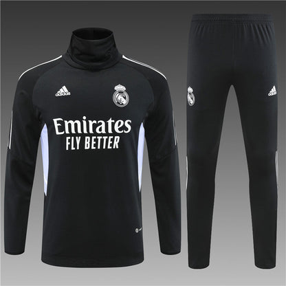 Real Madrid Black High Collar Style Tracksuit