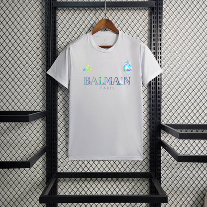White Real Madrid x Balmain Collab Special Edition Reflective Jersey
