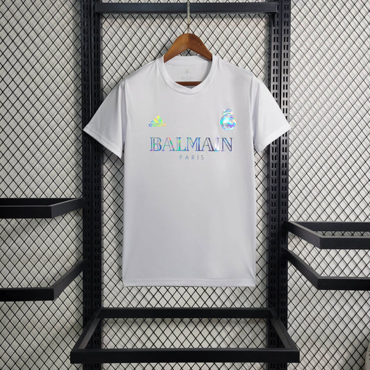 White Real Madrid x Balmain Collab Special Edition Reflective Jersey