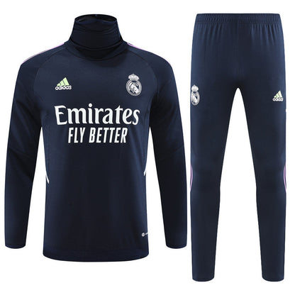Real Madrid Royal Blue High Collar Style Tracksuit