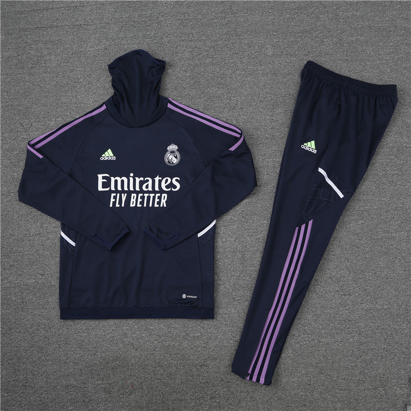 Real Madrid Royal Blue High Collar Style Tracksuit