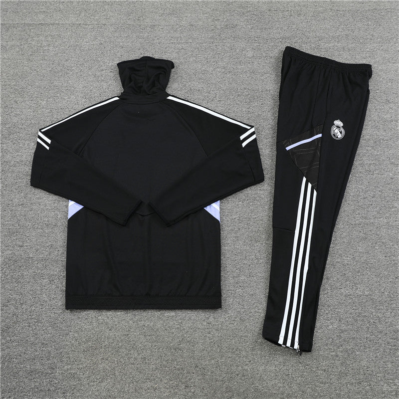 Real Madrid Black High Collar Style Tracksuit