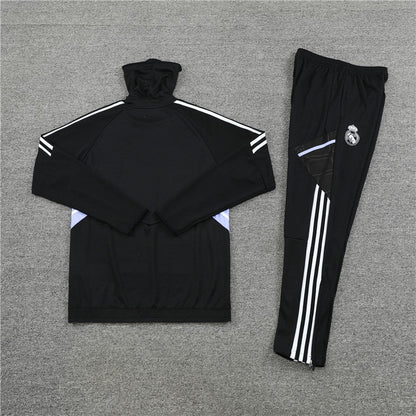 Real Madrid Black High Collar Style Tracksuit