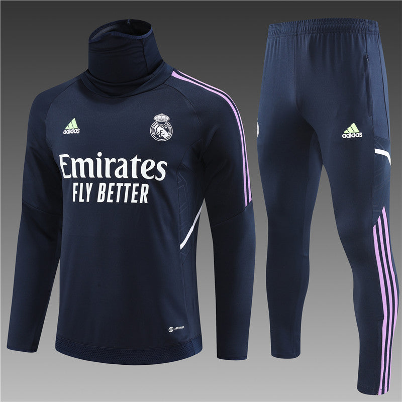 Real Madrid Royal Blue High Collar Style Tracksuit
