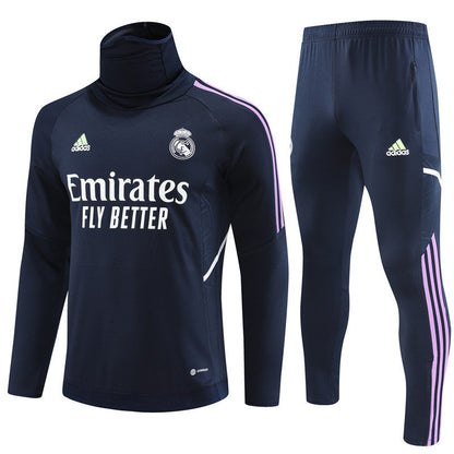 Real Madrid Royal Blue High Collar Style Tracksuit