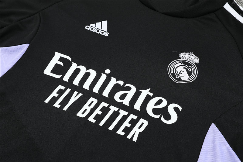 Real Madrid Black High Collar Style Tracksuit